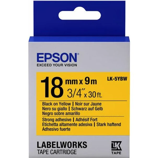 Epson LabelWorks LK-5YBW Etikettape, Sort på Gul, 18 mm x 9 m
