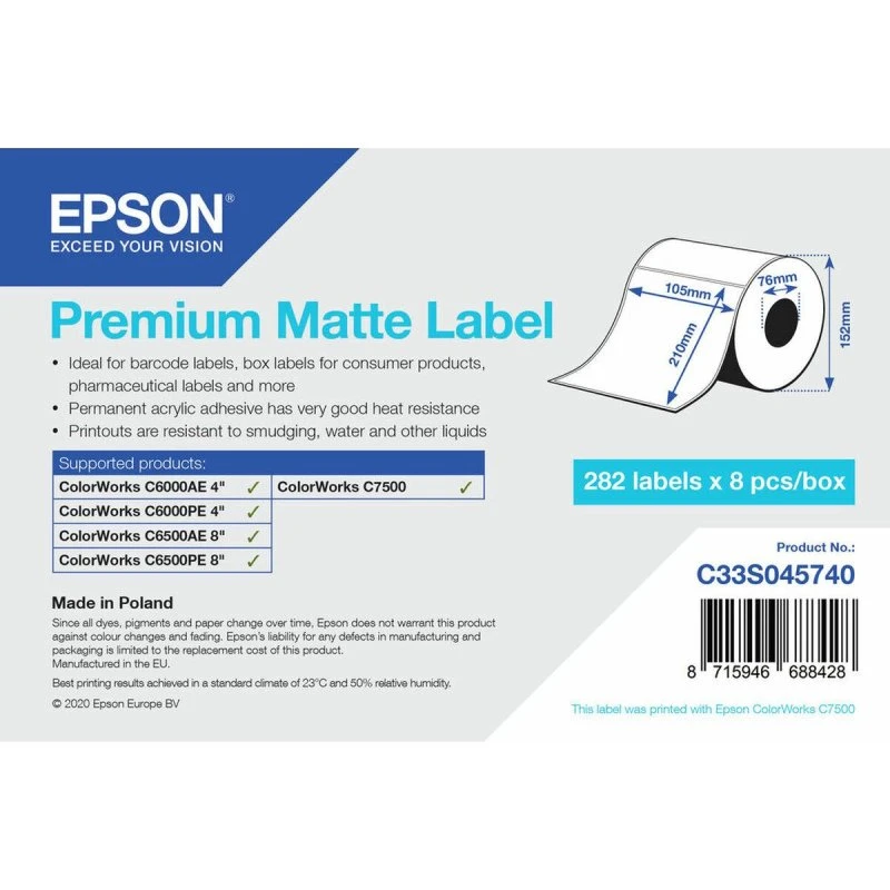 Epson Premium Matte C33S045740 76×127 mm Etiketter