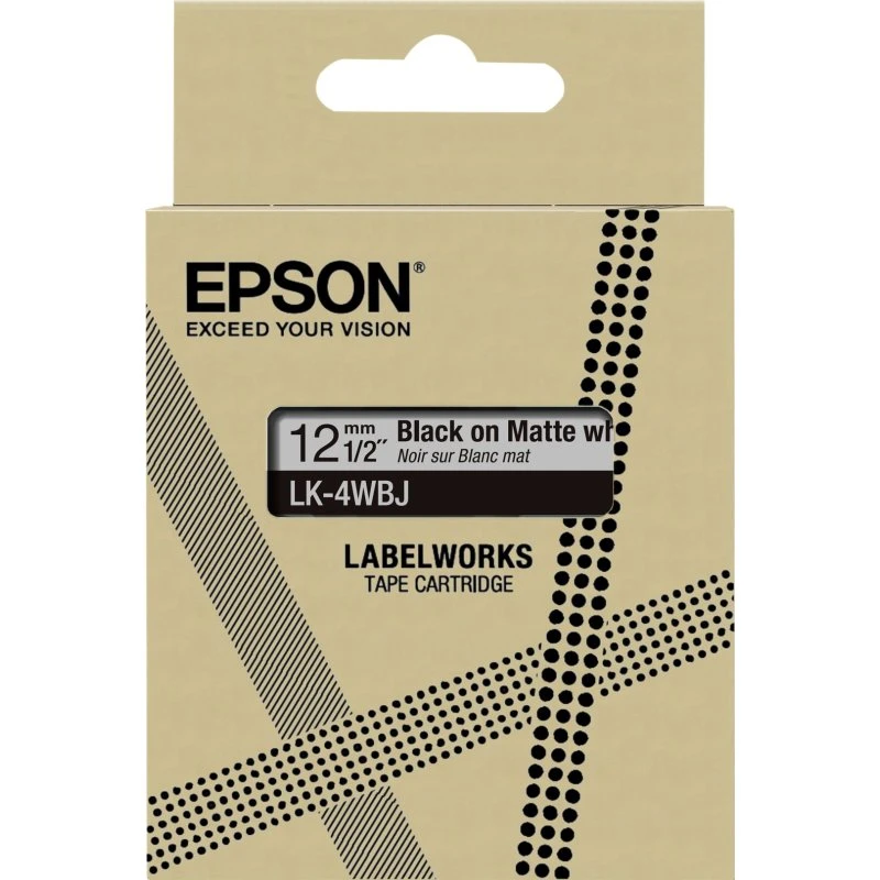 Epson LabelWorks LK-4WBJ 1,2 cm x 8 m, sort på mat hvid