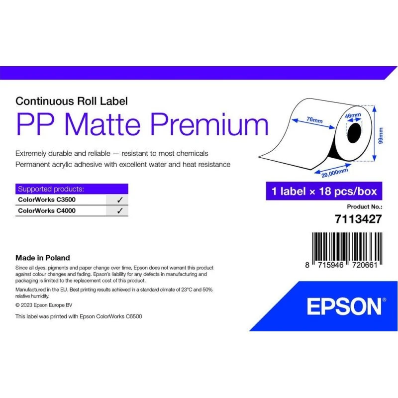 Epson PP Matte Premium Etiketrulle, Hvid (18 stk)