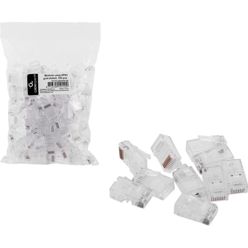 Gembird RJ45 8P8C Netværksstik, 100 stk., gennemsigtig