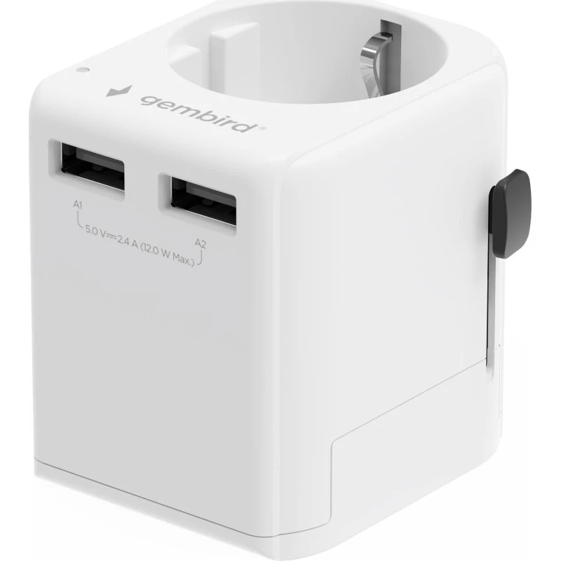 Gembird EU til Universal rejseadapter, hvid, 12W