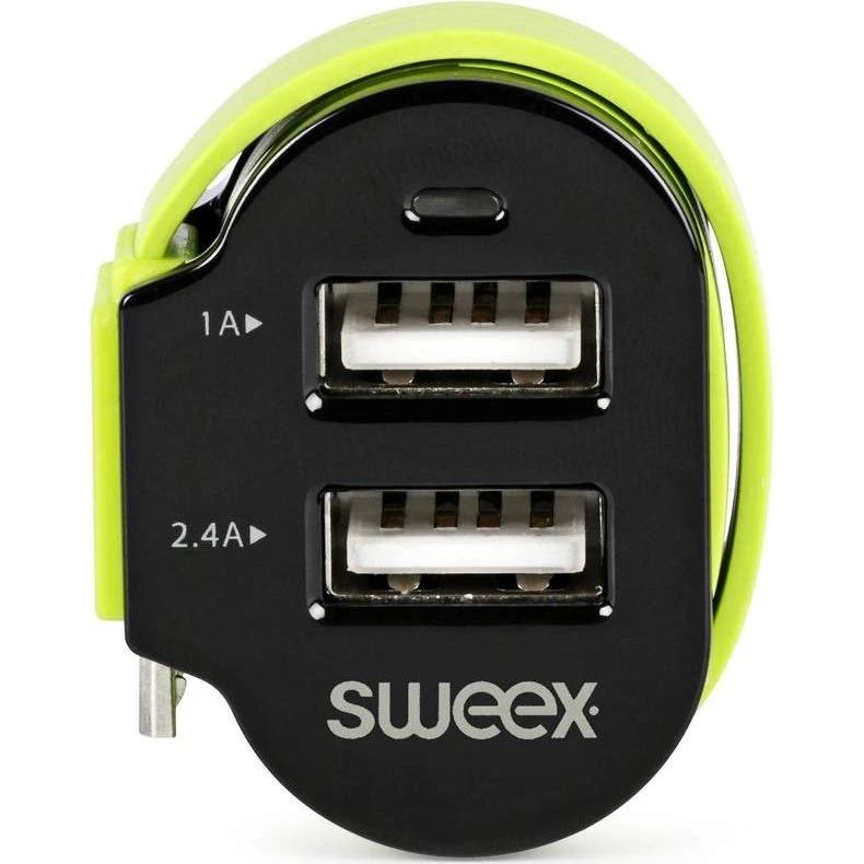 Sweex Biloplader 3-Udgange 6 A, USB/Micro USB, Sort/Grøn