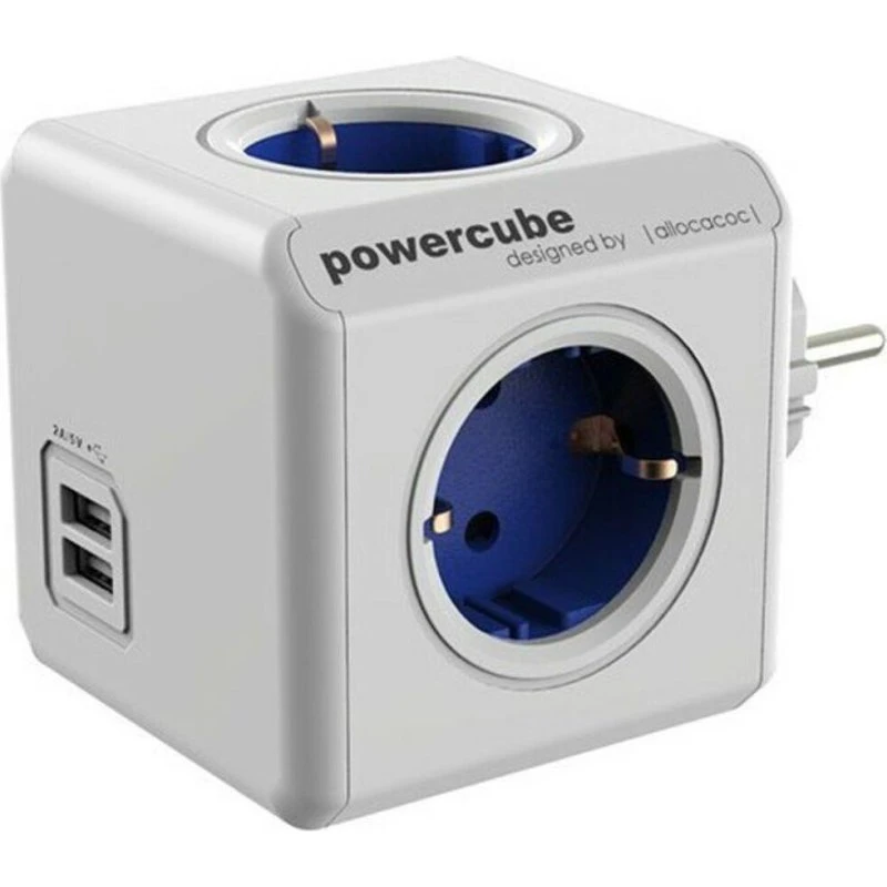 Allocacoc PowerCube 4xAC + 2xUSB, blå/hvid
