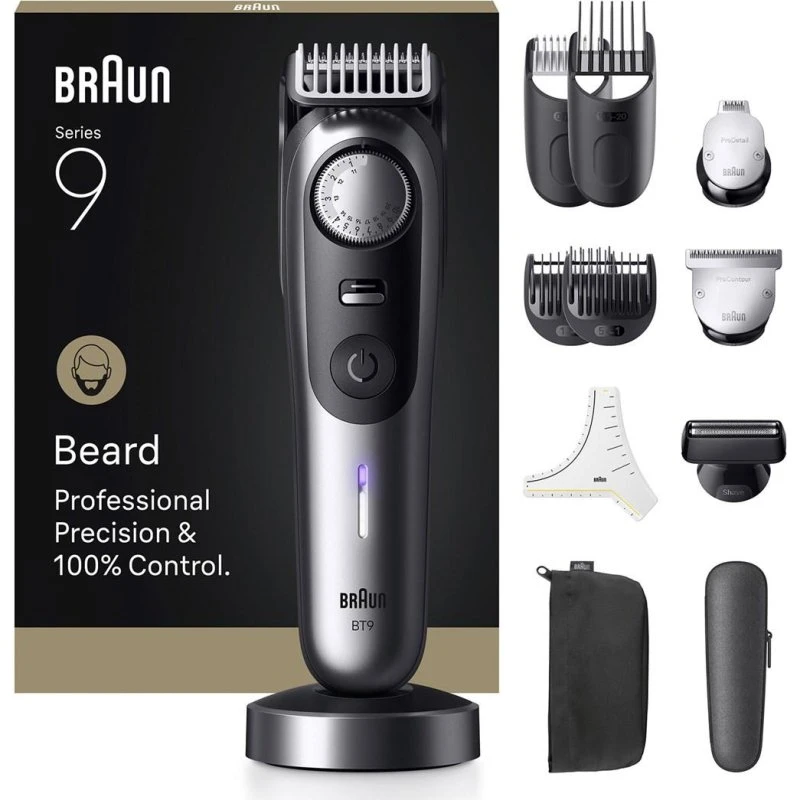 Braun Series 9 BT9560 Skægtrimmer, krom, vandtæt, 52 længdeindstillinger