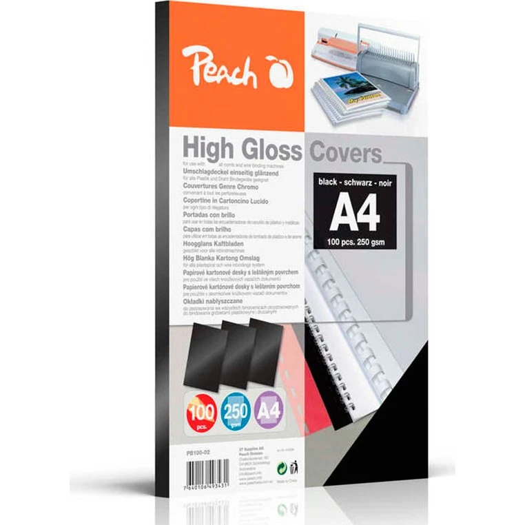 Peach Højglans Omslag A4 Sort 100 stk