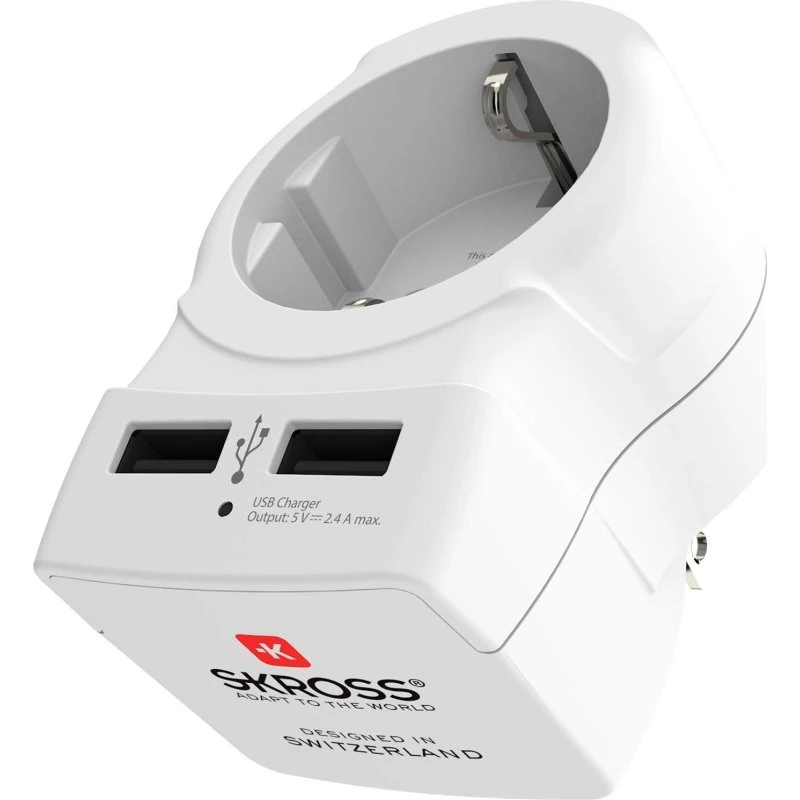 SKROSS® Rejseadapter Europa til USA 2xUSB-A 12W jordet