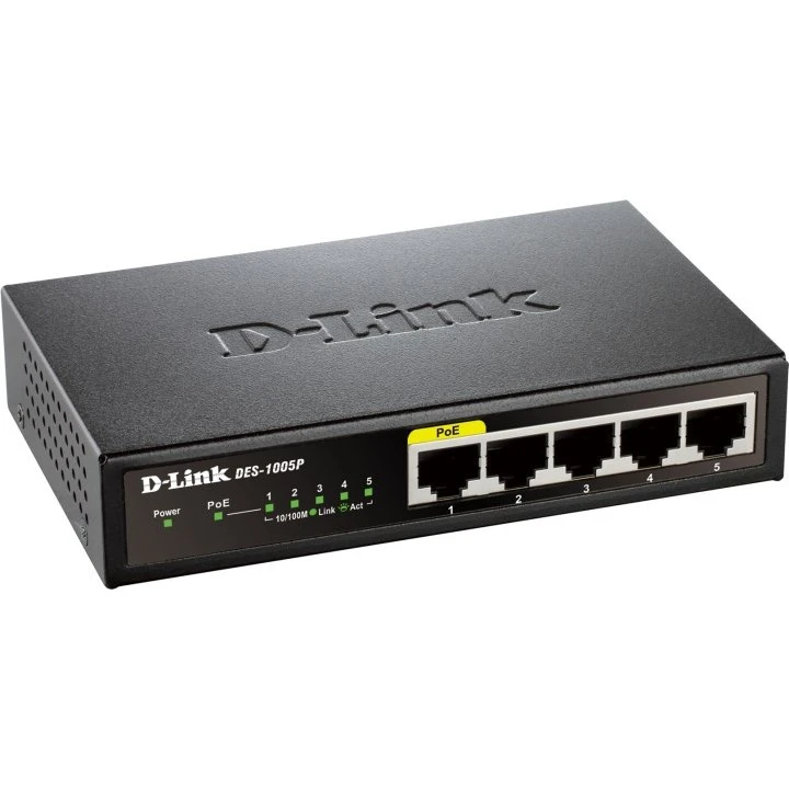 D-Link DES-1005P 5-Port PoE Switch, Sort