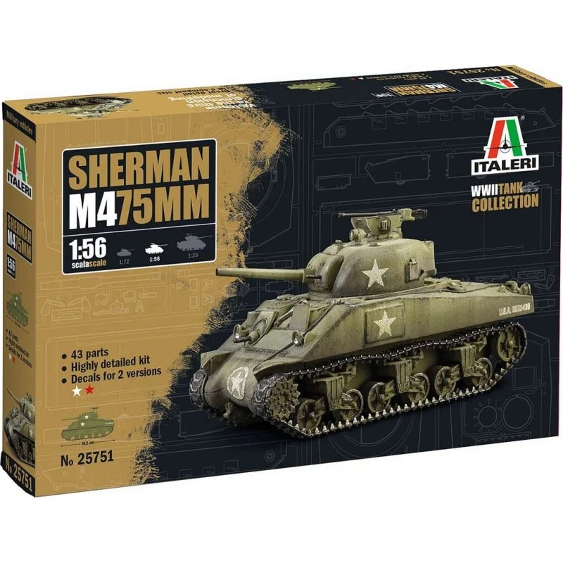 Italeri M4 Sherman 75 mm Kanon Byggesæt 1:56