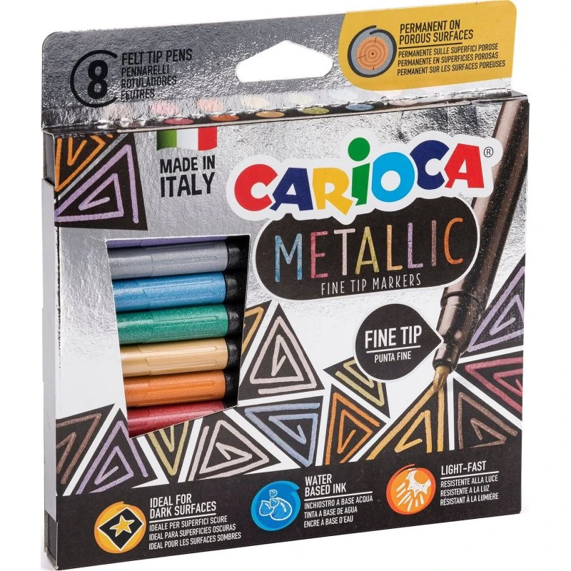 Carioca Metallic Fineline Tuscher – 8 Farver