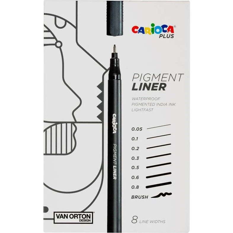 Carioca Plus Pigment Liner Sæt, Sort, 8 Stk