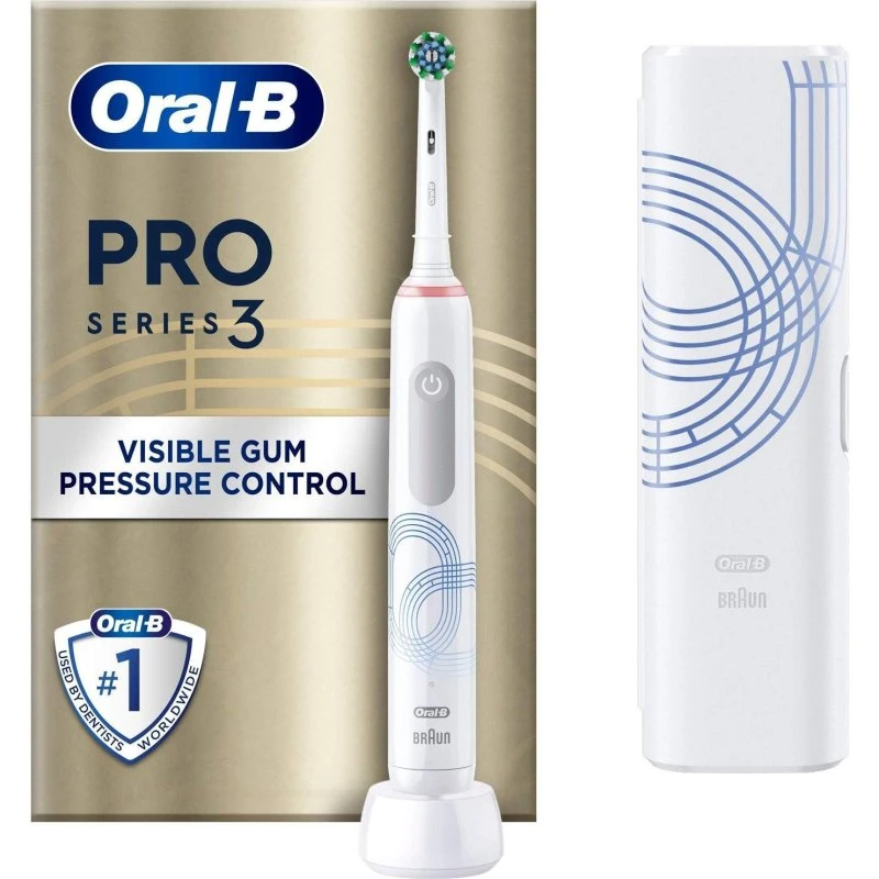 Oral-B Pro 3 Hvid Elektrisk Tandbørste med Rejseetui
