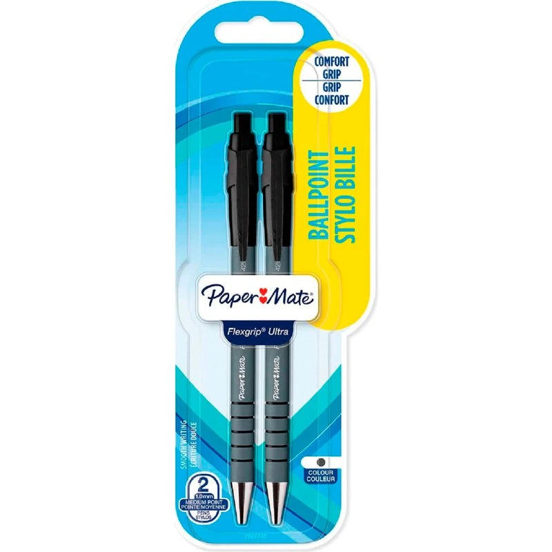 Paper Mate Flexgrip Ultra Kuglepen 1,0 mm, Sort (2 stk)