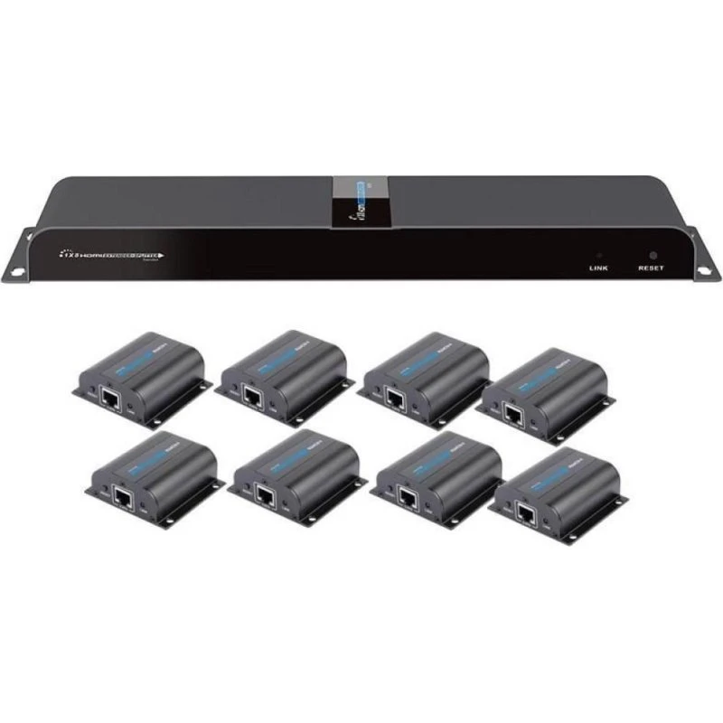 TECHly HDMI 1x8 Extender Splitter over CAT6/6a/7 50m med IR pass-back
