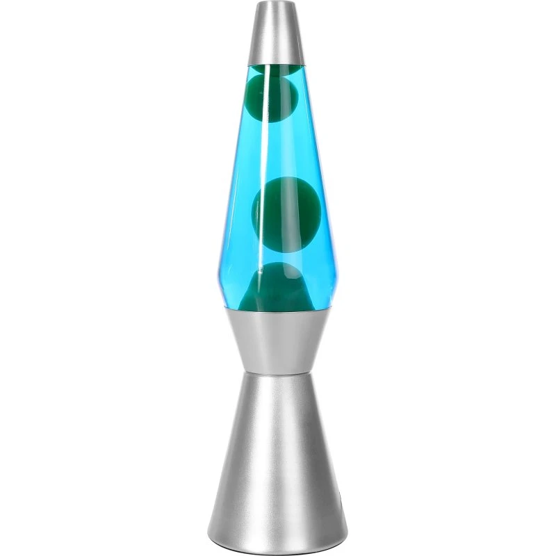 iTotal Lava Lampe 36 cm - Sølv Base, Blå Væske, Grøn Voks