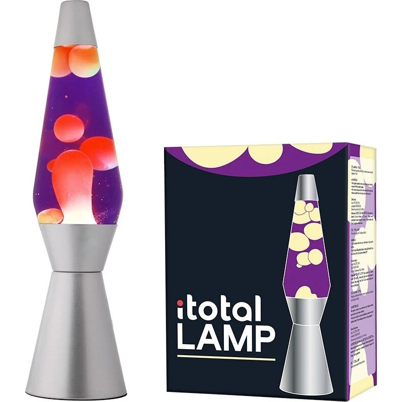 iTotal Lava Lampe 36 cm, Lilla Væske, Pink Voks, Sølv