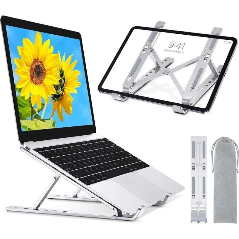 Techly ICA-TBL 134TY Foldbar Laptop Stander, Sølv, Op til 16"