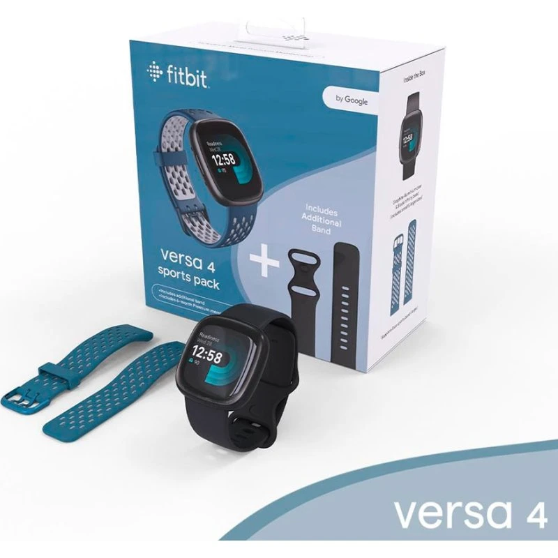 Fitbit Versa 4 Sports Pack - Grafitaluminium, Sort