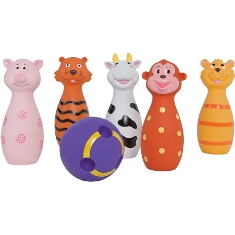 LUDI bowlingsæt – dyr, 5 kegler og 1 kugle