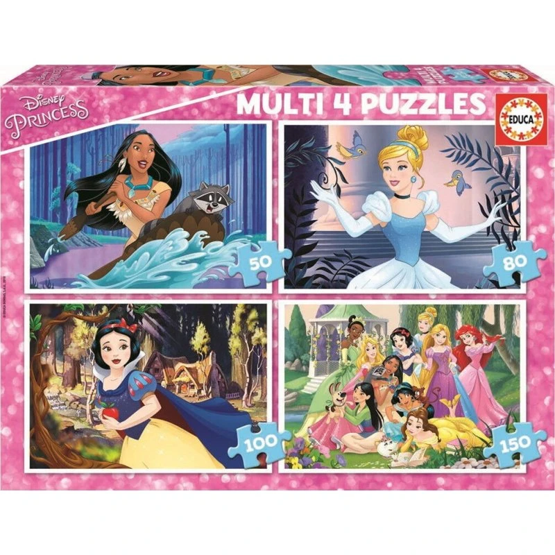 Educa 4 Puslespil med 50-80-100-150 Brikker - Disney Prinsesser