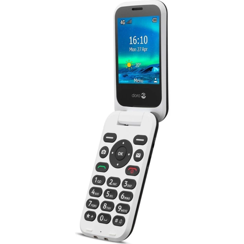 Doro 6821 4G Sort/Hvid, foldbar mobiltelefon