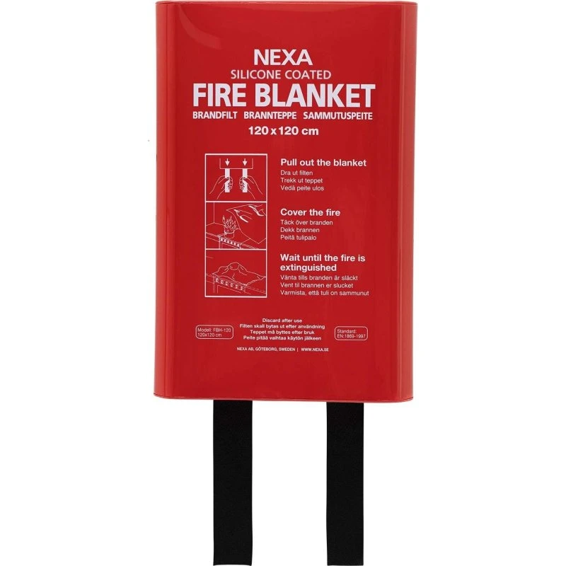 Nexa FB-120 RH Silikone Brandtæppe Rødt 120x120 cm i Hård Boks