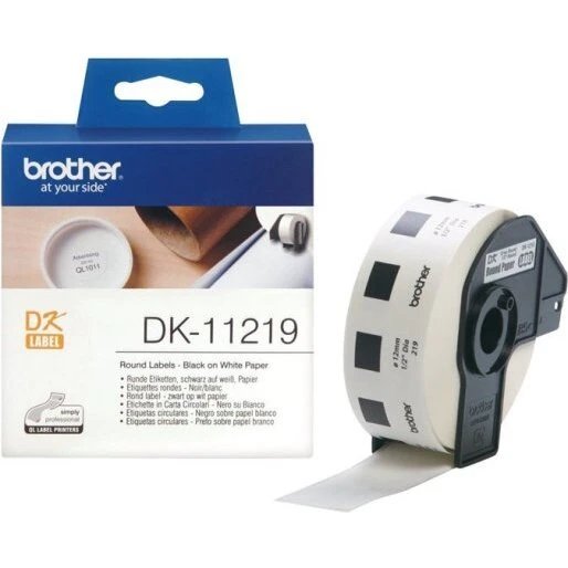 Brother DK-11219 rund etikett 12 mm hvid med sort tekst, 1200 stk