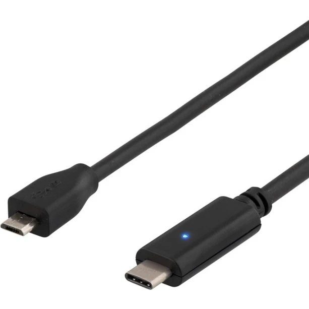 Deltaco USB-C til Micro-USB Type B kabel, 1 m, sort