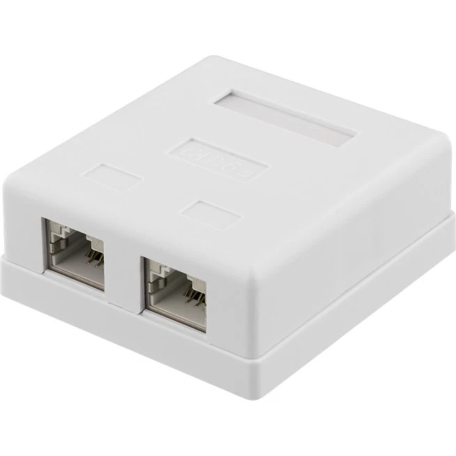 Deltaco Cat6A Shielding Wall Socket 2xRJ45 Hvid