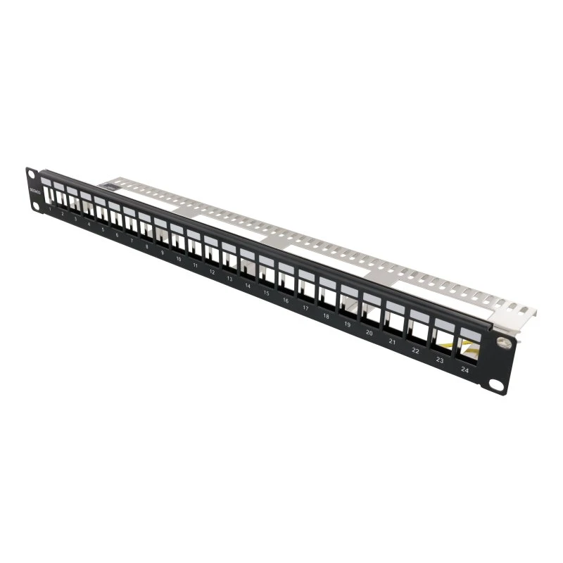 Deltaco 19" Keystone Patch Panel 24-port 1U med jordkabel, metal