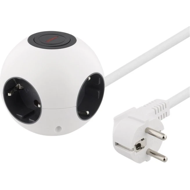 DELTACO Power Globe med switch, 4xCEE 7/4, 1xCEE 7/7, hvid