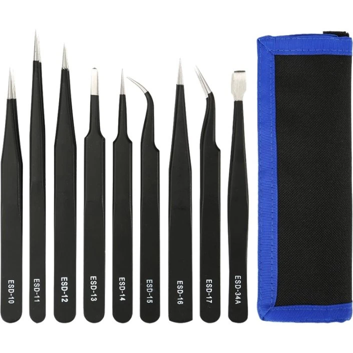 Deltaco ESD Pincet Kit, 9 dele, sort
