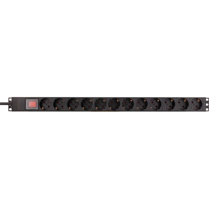 Deltaco Rack Strømskinne 12x CEE7/7 3500W med Afbryder