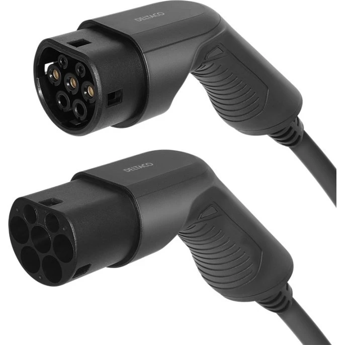 Deltaco e-Charge Type 2-2, 3-fase, 16A, 5M, sort
