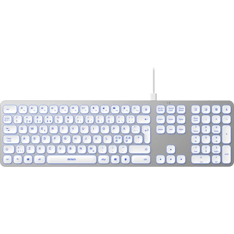 Deltaco Aluminium Keyboard - Nordisk - Sølv