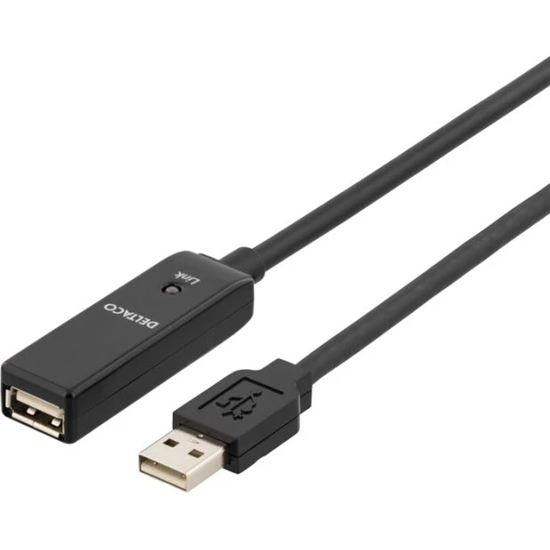 DELTACO PRIME USB 2.0 Aktiv Forlængerkabel 10m Sort