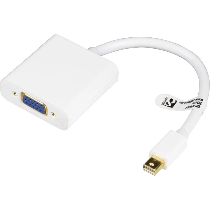 Deltaco Mini DisplayPort til VGA Adapter, 0,2 m, Hvid
