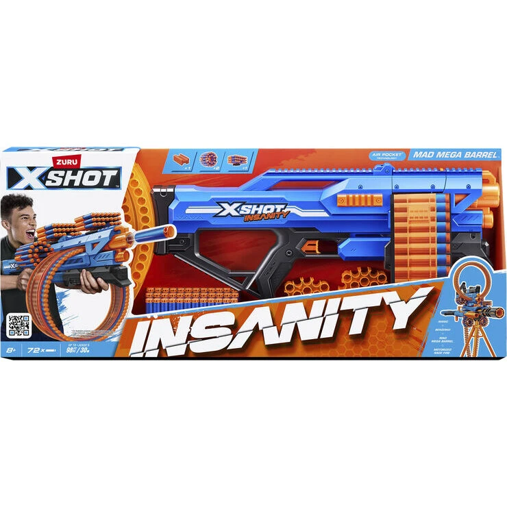X-Shot Insanity Mad Mega Barrel legetøjsvåben — 72 pile, 8+ år