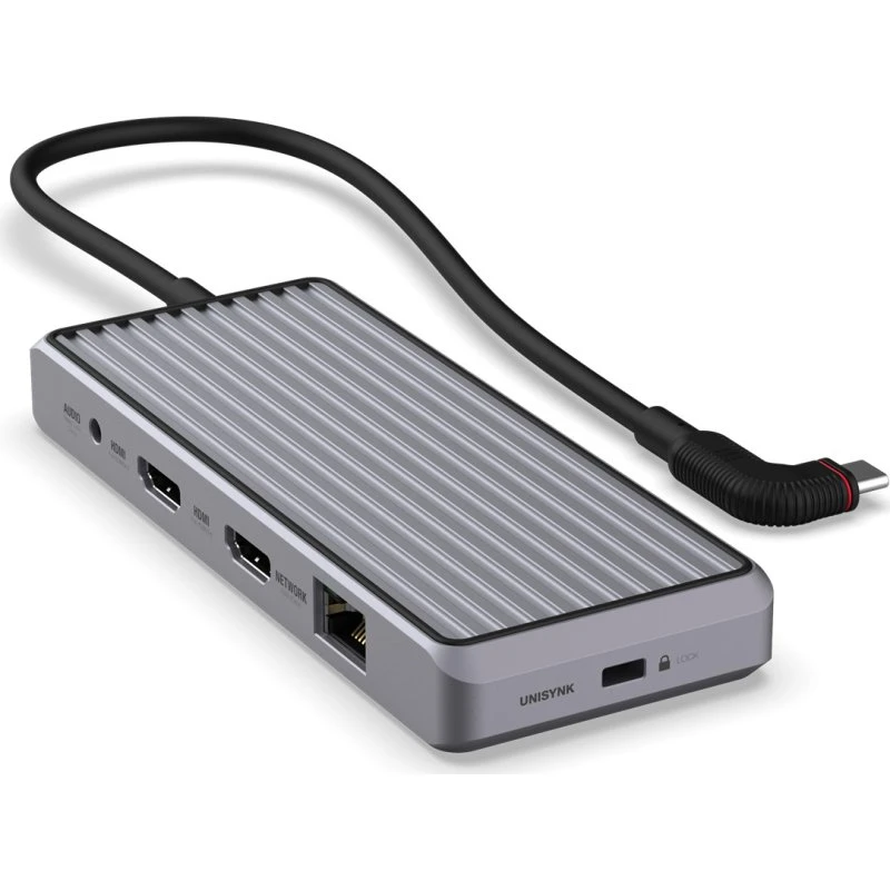 Unisynk 10352 USB-C Dockingstation, 2x HDMI, 2x USB-A, Grå