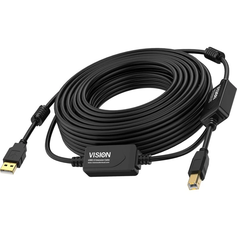 Vision USB-kabel 10m Sort (USB A til Type B)