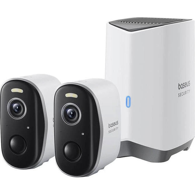 Baseus N1 Plus 2K Udendørs Kamera Sæt (Hvid, 2 stk)