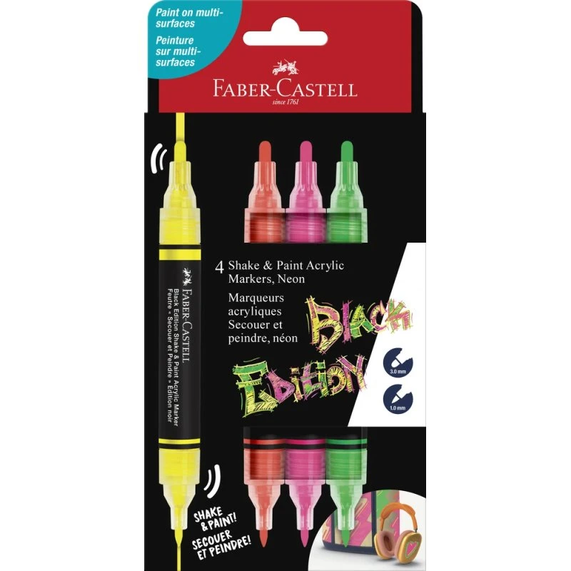 Faber-Castell Black Edition Neon Marker 4 stk. Shake & Paint