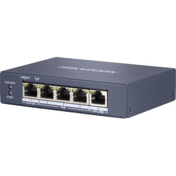 Hikvision DS-3E0505HP-E 5-port PoE-switch, blå, 60W