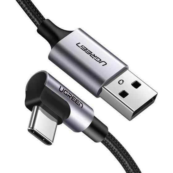 UGREEN USB-A til USB-C v2.0, 1 m, sort/sølv, vinklet stik