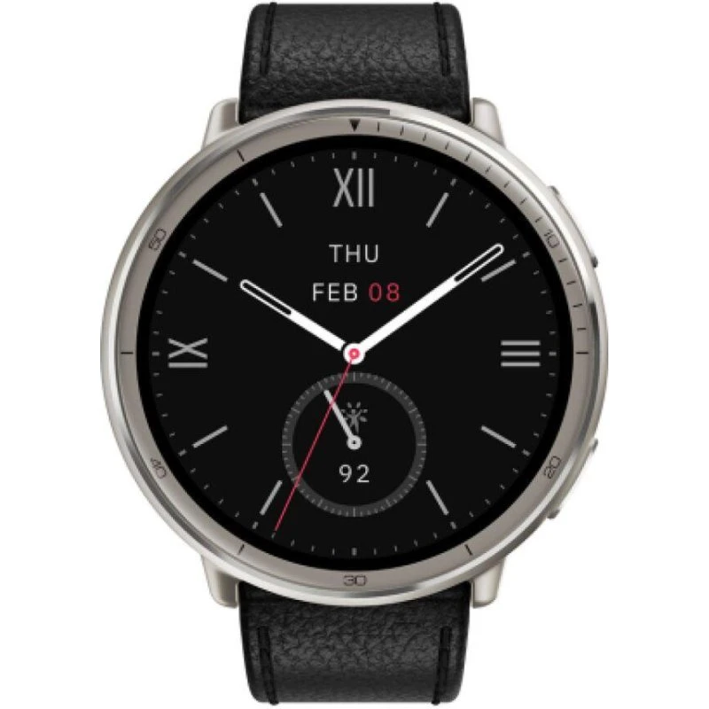 Amazfit Active 2 Round NFC 44mm Sort/Sølv Læderrem