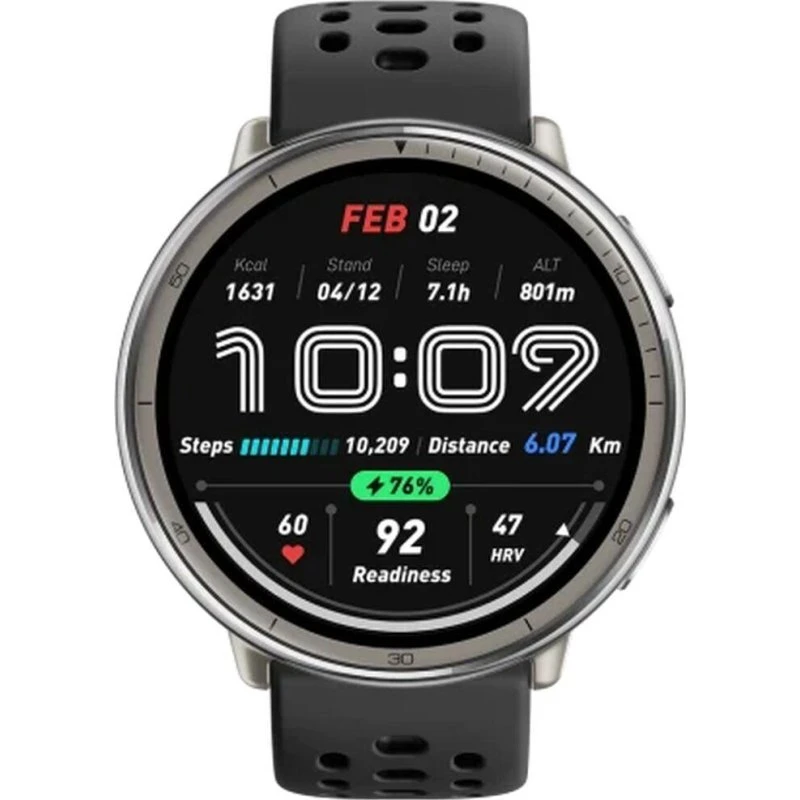 Amazfit Active 2 Smartwatch, Sort/Sølv, 44 mm