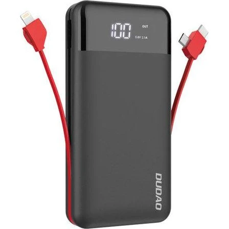 Dudao K1Pro 20.000 mAh Powerbank med 4 Kabler - Sort