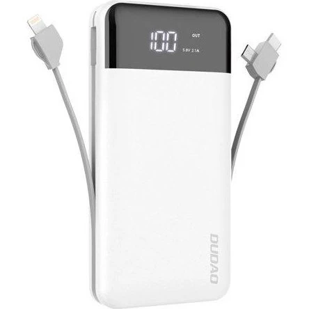 Dudao K1Pro 20.000 mAh Powerbank med 4 Kabler, Hvid