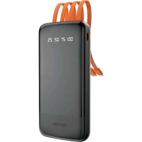 Dudao K6Pro 10000mAh Powerbank med 4 Kabler, Sort