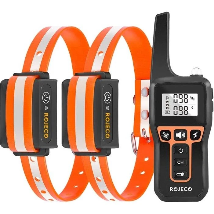 Rojeco PD529 1000m Hundetræningsset med 2 Halsbånd, Sort/Orange